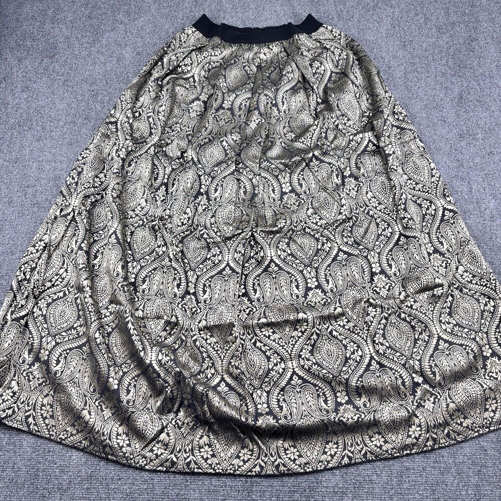 Joan Rivers Skirt XXS Black Gold Paisley Brocade Elastic Waist Midi